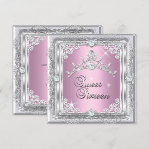 Süße Sechzehn Süße 16 Rosa Silber Diamant Tiara Einladung