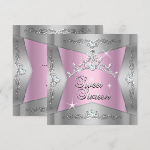 Süße Sechzehn Süße 16 Rosa Silber-Tiara Einladung