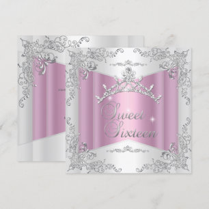 Süße Sechzehn Süße 16 Rosa Weiße Silberne Tiara Einladung