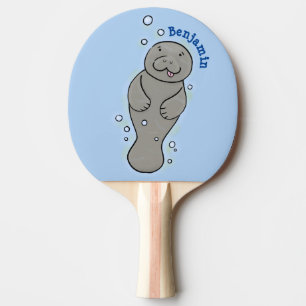 Süße Seekuh-Baby-Illustration mit Blasen Tischtennis Schläger