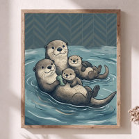 Süße Seeotter-Familie-Nursery-Art-Chevron-Poster