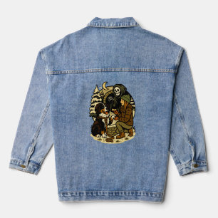 Süße Sensenmann-Girl-und-Hund-Gruselwald-Nacht Jeansjacke