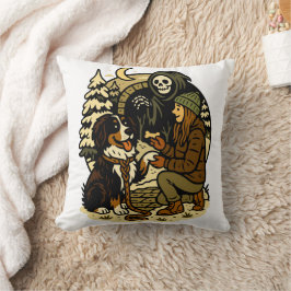 Süße Sensenmann-Girl und Hund Gruselwald Nacht Kissen