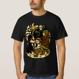 Süße Sensenmann-Girl und Hund Gruselwald Nacht T-Shirt