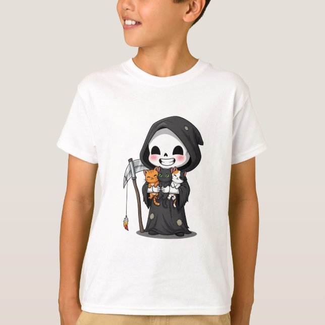 Süße Sensenmann-Kätzchen Kinder T-Shirt (Vorderseite)