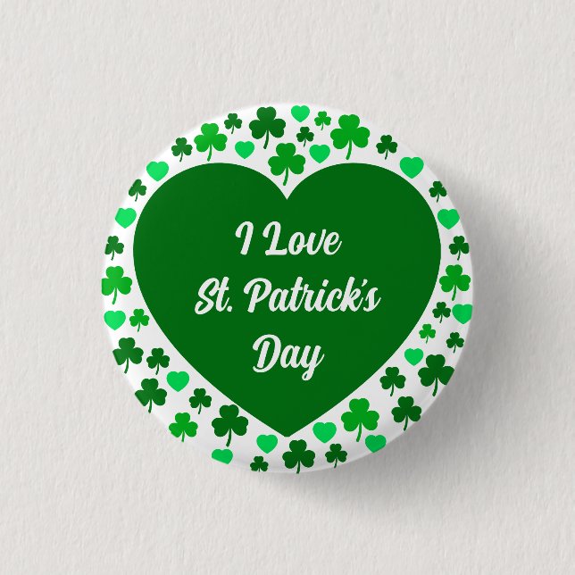 Süße Shamrocks und Herzen Grüner St. Patrick's Day Button (Vorderseite)