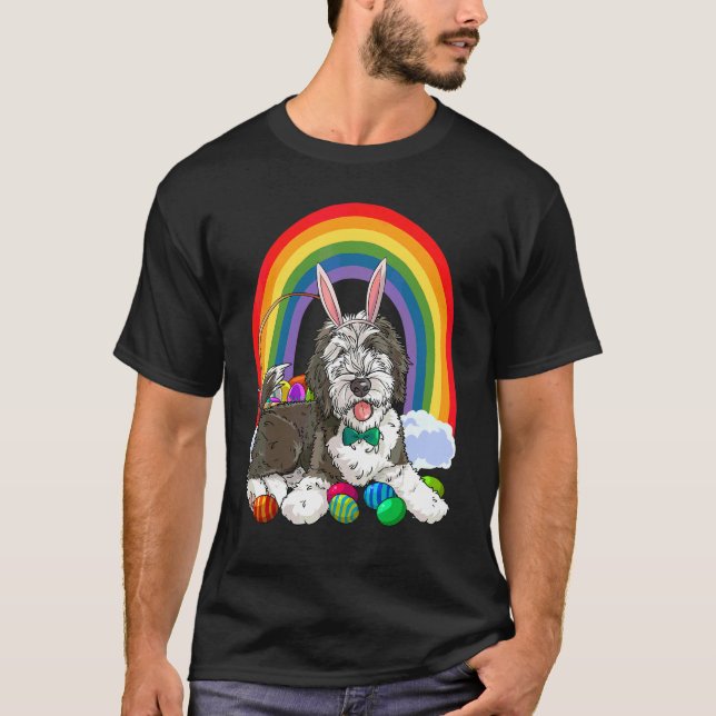 Süße Sheepadoodle Frohe Ostern Eier Hase Hund Kind T-Shirt (Vorderseite)