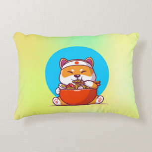 Süße Shiba Inu essen Ramen-Nudel-Cartoon Dekokissen