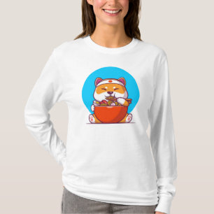 Süße Shiba Inu essen Ramen-Nudel-Cartoon T-Shirt