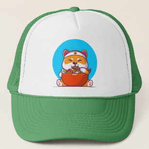 Süße Shiba Inu essen Ramen-Nudel-Cartoon Truckerkappe