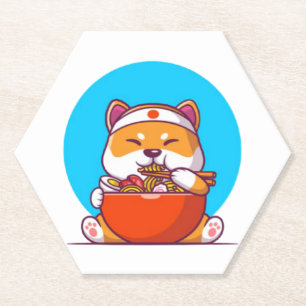 Süße Shiba Inu essen Ramen-Nudel-Cartoon Untersetzer
