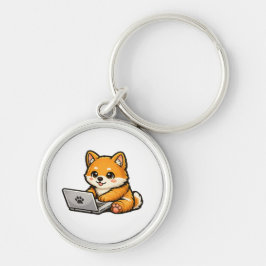 Süße Shiba Inu mit Laptop – Gemütliche Hunde-Illus Schlüsselanhänger