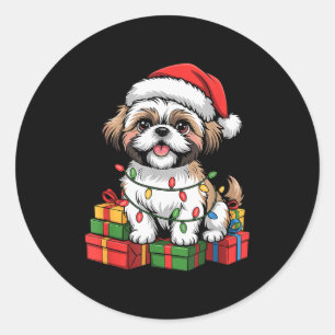 Süße Shih Tzu Weihnachtsmannmütze Weihnachten Xmas Runder Aufkleber