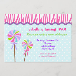 Süße Shoppe-Lutscher-Geburtstags-Party Einladungen