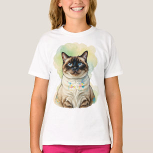Süße siamesische Katze Blaue Augen Aquarell Hausti T-Shirt