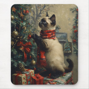 Süße siamesische Katze Weihnachten Vintage Mousepad