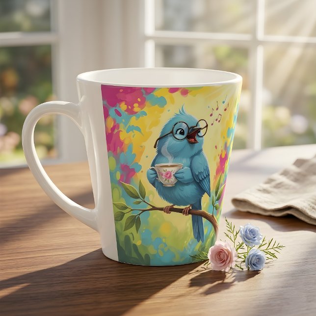 Süße singende Blaue Vogel Latte Tasse (Von Creator hochgeladen)