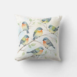 Süße Singvögel auf Zweigen Aquarell-Blumen Kissen