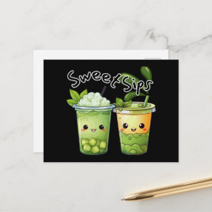 Süße Sips Kawaii Bubble Tea Duo Postkarte