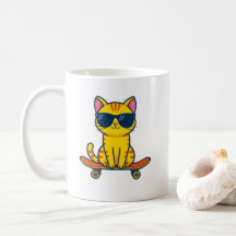 Süße Skateboard-Katzen-Tasse – Lustige coole Kitty