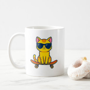 Süße Skateboard-Katzen-Tasse – Lustige coole Kitty Kaffeetasse