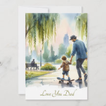Süße Skateboard-Lektionen mit Papa Aquarell