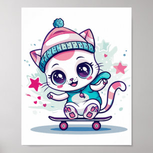 Süße Skatende Katze I Skateboard Für Männer Frauen Poster