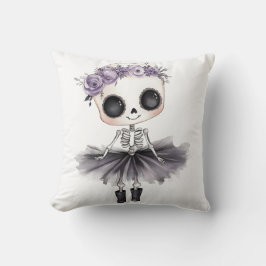 Süße Skelett-Ballerina lila Blumen Halloween Kissen