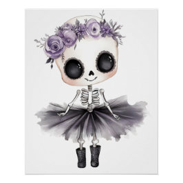Süße Skelett-Ballerina Lila Blumen Halloween Poster