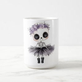 Süße Skelett-Ballerina mit lila Blumen Halloween Kaffeetasse