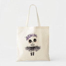 Süße Skelett-Ballerina mit lila Blumen Halloween Tragetasche