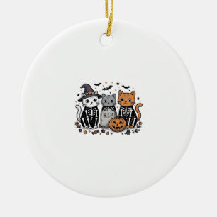 Süße Skelett Katzen Halloween Vintage Gravur Shi Keramik Ornament