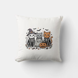 Süße Skelett Katzen Halloween Vintage Gravur Shi Kissen
