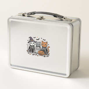 Süße Skelett Katzen Halloween Vintage Gravur Shi Metall Brotdose