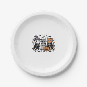 Süße Skelett Katzen Halloween Vintage Gravur Shi Pappteller