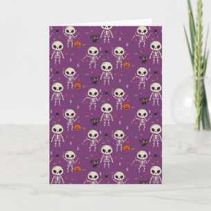 Süße Skelette Halloween-Muster Lila Karte