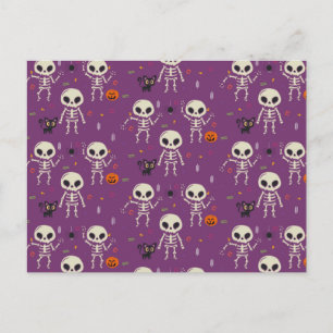 Süße Skelette Halloween-Muster Lila Postkarte