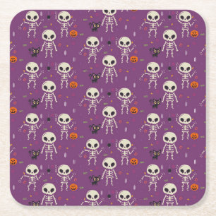 Süße Skelette Halloween-Muster Lila Rechteckiger Pappuntersetzer