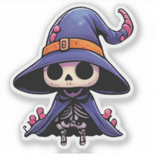 Süße Skeletthexe - Halloween Kawaii Aufkleber