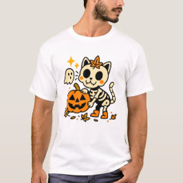 Süße Skelettkatze mit Kürbis-T-Shirt T-Shirt