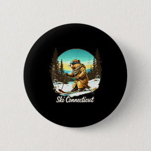 Süße Skifahrende-Biber-Illustration verbindet sich Button