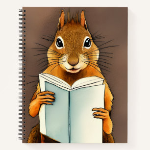 Süße Skizze Wasserfarben Eichhörnchen liest ein Bu Notizbuch