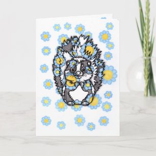 Süße Skunk-Grußkarte mit blauen Blumen Karte