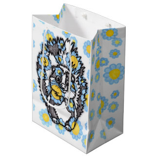 Süße Skunk-Tasche mit blauen Blumen mittlere Gesch Geschenktüte