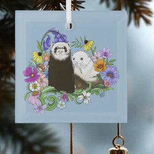 Süße skurrile blaue niedliche florale Frettchen-Pa Ornament Aus Glas