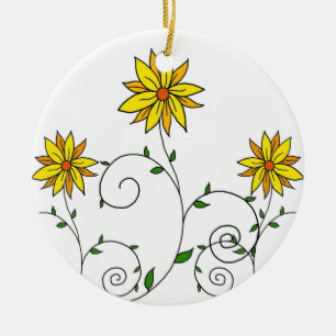 Süße skurrile gelbe Blumen Doodle-Kunst Keramikornament