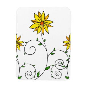 Süße skurrile gelbe Blumen Doodle-Kunst Magnet