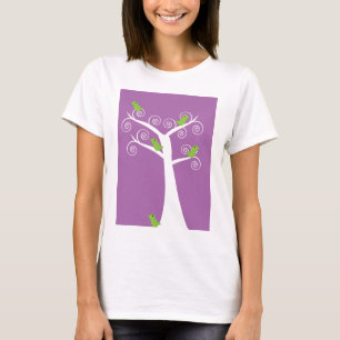 Süße skurrile hellgrüne Vögel wirbeln um Baum in L T-Shirt