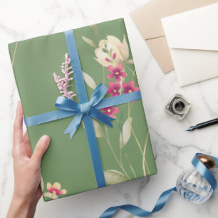 Süße skurrile Wasserfarbe Blumenmuster Grün Geschenkpapier