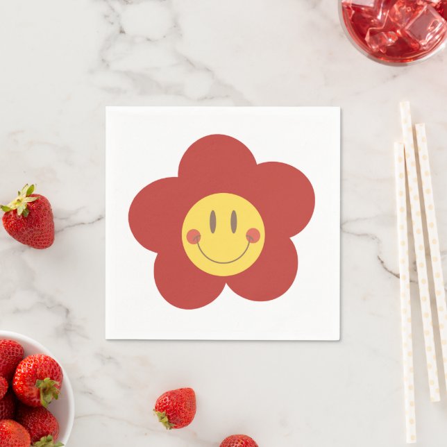 Süße Smiley-Blume Retro-Ästhetik Glückliches Gesic Serviette (Beispiel)